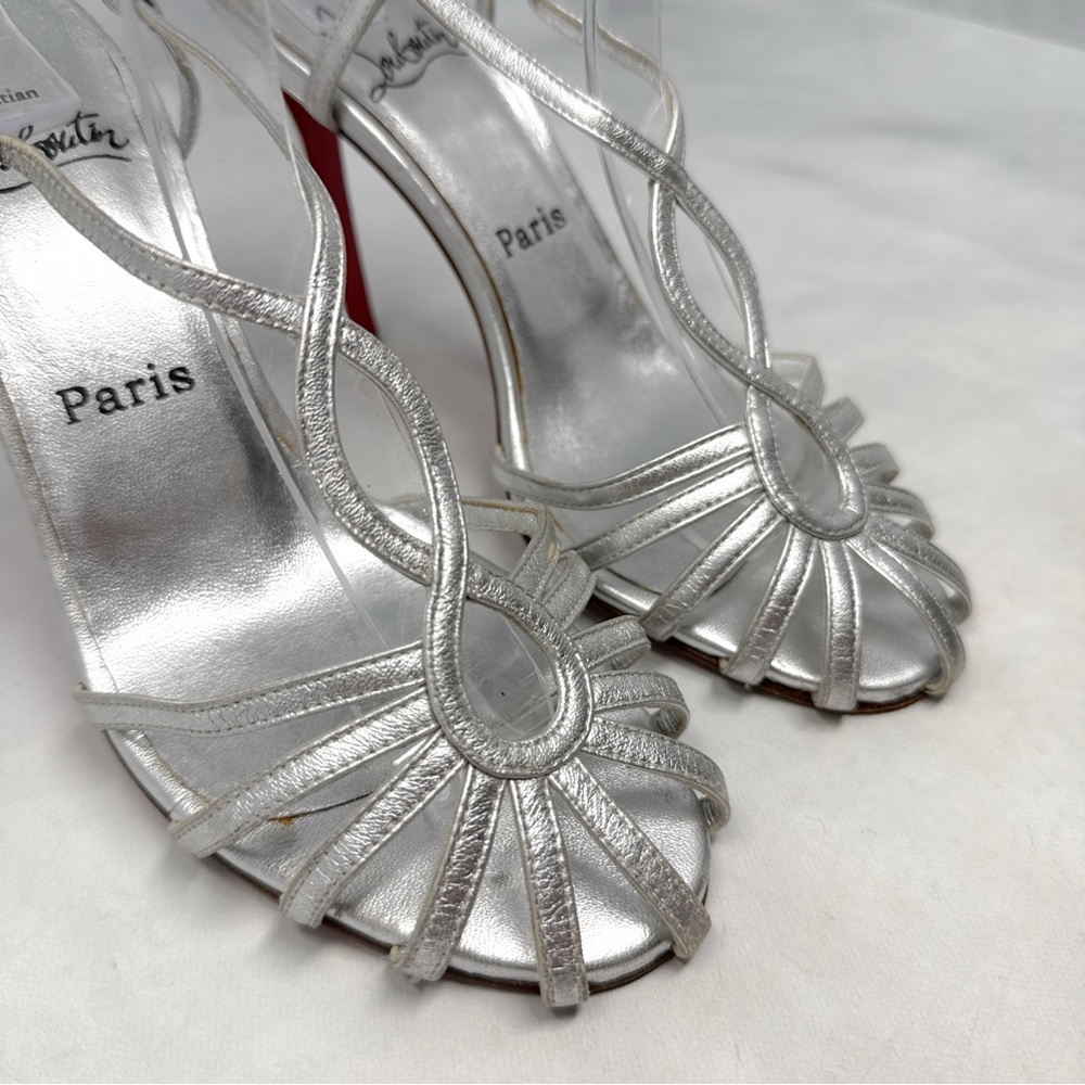 Christian Louboutin Vintage Y2K Metallic Strappy Leather Mary Jane Sandal Heels - Picture 3 of 16
